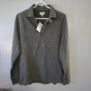 Club Monaco Rugby Polo Shirt Mens XS Gray Long Sleeve Cotton Seam Detail